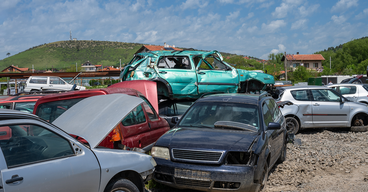 Véhicules en fin de vie dans un centre de recyclage automobile agréé